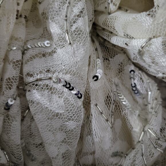 Vintage Beaded Lace Dress White 80s Sequin Maxi Blouson Handmade Bespoke Small - Picture 3 of 12